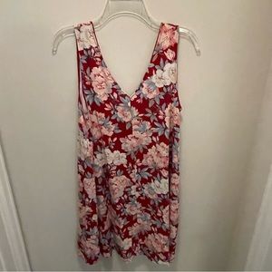 Loft Red Floral Sleeveless Double V-Neck Summer Mini Dress Wm Sz S